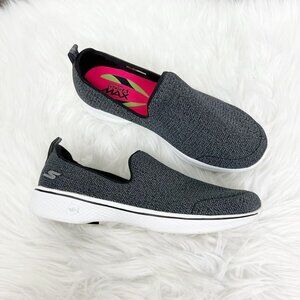 Skechers Women's Black Gray Slip-On Athletic Sneakers with White Sole